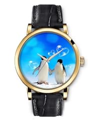 SPRAWL Aanalog Fashion Series Gold Ladies Watches of Genuine Black Leather Strap,Unique Wrist Watch for Women Girls Designed with penguins love