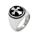 Stainless Steel 20mm High Polish Oval Disc Cross Design Fashion Ring for Men (Size 9 to 13)