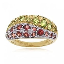 Peridot and Garnet Band Ring in Yellow White Gold Size 7