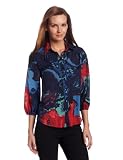 Mac & Jac Women’s Marbled Crepe Blouse, Royal Blue Multi, Medium