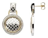 14K Yellow Gold and Sterling Silver Diamond Snake Skin Earrings