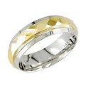 Womens 14K White Gold Two-Tone Comfort-Fit Faceted Wedding Band