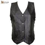 10 Pocket Ladies Cowhide Leather Motorcycle Vest - Size : Medium