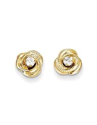 MadiK® 14k Yellow Gold Polished & Texture Flower with 2.5mm CZ Post Earrings