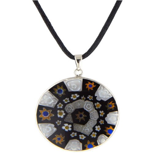 Black White Millefiori Murano Glass Necklace Pendant