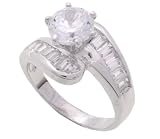 SilverBin Sterling Silver Engagement Style Round CZ Ring with Marquis CZ Accents