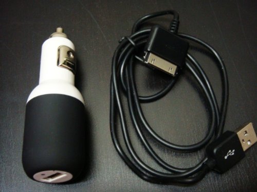 For Apple Iphone / Ipod USB Car Charger + USB Cable White and Black Color