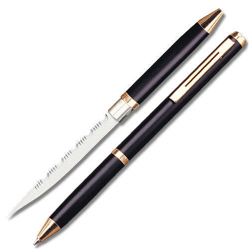 Black Ink Pen Knife with Serrated Blade