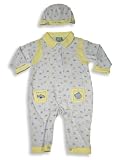 Beyond Basics Kids - Infant Baby Boys Long Sleeved Coverall with Matching Cap, Lt. Blue, Yellow