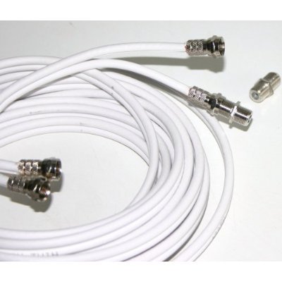 HDinterconnects 10 metre Extension kit for Sky Freeview Twin coax double satellite cable. Includes 10 metres of white wf65 twin coax, 4 F-connectors and 2 couplers.