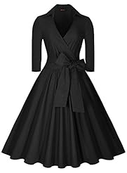 Sexy V-neck Vintage Stretchy  Fitted Pleated Flared-Skirt Cotton/Spandex Knee Length  Dress With a Bow(s)