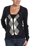 IZOD Womens Long Sleeve V-Neck Cardigan with Placed Argyle