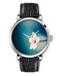 SPRAWL Aanalog Fashion Series Silver Ladies Watches of Genuine Black Leather Strap,Unique Wrist Watch for Women Girls Designed with A branch of flower