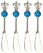 Decorative Fleur De Lis Cocktail Knife Set of Four with Aqua Blue Glass Bead