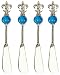 Decorative Fleur De Lis Cocktail Knife Set of Four with Aqua Blue Glass Bead