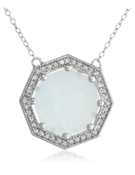 Sterling Silver Swarovski Crystal and Chinese Amazonite Octagon Necklace, 18"
