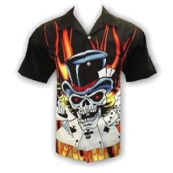 NEW Insane Skull Flames Poker Biker Shirt, Dragonfly