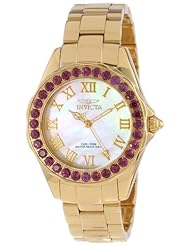 Invicta Womens 14152 Angel Mother-Of-Pearl Dial Rhodolite Garnet Accented 18k Gold Ion-Plated Stainless Steel Watch
