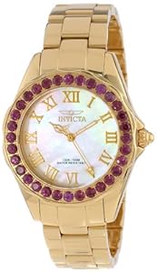 Invicta Women's 14152 Angel Mother-Of-Pearl Dial Rhodolite Garnet Accented 18k Gold Ion-Plated Stainless Steel Watch