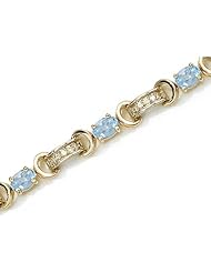 14K Yellow Gold Oval Aquamarine and Diamond Bracelet