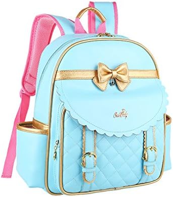 PU Girls Back Pack Cute Bowknot Elementary School Backpack Bookbag Large Blue