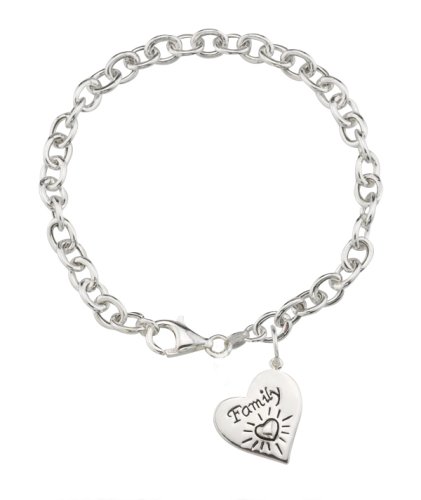 Sterling Silver “Family” Heart Charm Link Bracelet