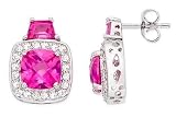 8 3/8 Carat Created Pink Sapphire and CZ Sterling Silver Earrings