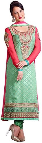 Trendy16 Women's Charming Green Brasso Designer Pakistani Suit One Size Green