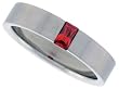 Stainless Steel 3/16 in. (5 mm) Flat Band w/ Emerald Cut Red CZ (Available in Sizes 7.5 to 13.5)