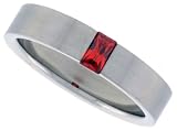 Stainless Steel 3/16 in. (5 mm) Flat Band w/ Emerald Cut Red CZ