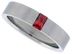 StainlessSteel3/16in.(5mm)FlatBandw/EmeraldCutRedCZ(AvailableinSizes7.5to13.5),size9