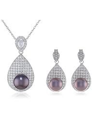 Bella Pearl Micro Pave Black Pearl Necklace and Earrings Jewelry Set