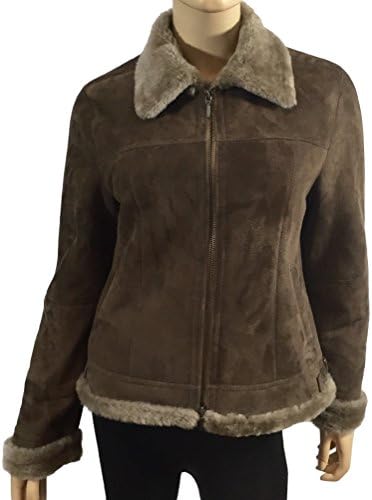 Dudex Women's Suede Sheepskin Lambskin Leather Jacket Designer Winter Fur Coat Medium Dark Beige