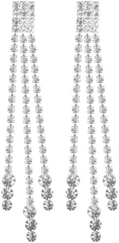 Rhinestone Cluster Drop Earrings With FREE Organza Gift Bag- Three Row Princess Cut and Round Rhinestone Dangle Earrings for Brides-Bridesmaids-Wedding or Prom