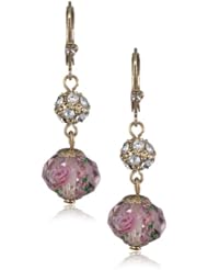 Betsey Johnson "Tzarina Princess" Pink Flower Bead Drop Earrings