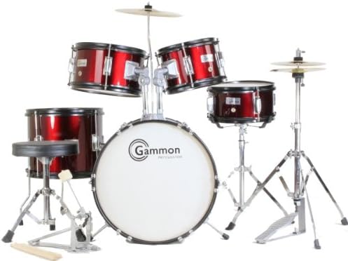 New 5-Piece Junior Red Drum Set with Cymbals Stands Sticks &amp; Hardware