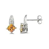 9ct White Gold Ladies Diamond Shape Azotic Topaz And Diamond Stud Earrings Set With 3pts Of Diamonds With Post And Butterfly Fittings