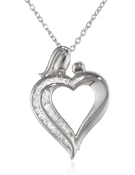 Sterling Silver Mother and Child Diamond Heart Pendant Necklace (1/4 cttw, I-J Color, I2-I3 Clarity), 18"