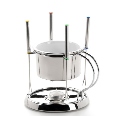 Domestic 923529 Spezialit&auml;ten Fondueset 7-teilig mit je 1 Topfuntersetzer , Edelstahlhalter, Keramikeinsatz und 4 Fonduegabeln mit Edelstahlgriff, ...