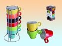 SalesFever Espresso Set 6 Tassen regenbogenfarbig im Ständer + Geschenkbox