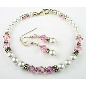 Pink Tourmaline Gold Filled Swarovski Crystal Beaded Pearl Braceletss and... by Gemstone Gifts Handmade Jewelry