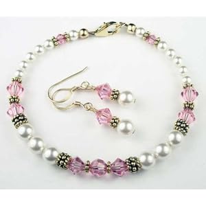 Pink Tourmaline Gold Filled Swarovski Crystal Beaded Pearl Braceletss and... by