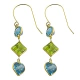 1.5 Cttw Blue Topaz, Peridot 14 Karat Yellow Gold Drop Earrings