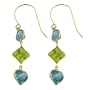 1.5 Cttw Blue Topaz, Peridot 14 Karat Yellow Gold Drop Earrings