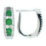 0.56ct Emerald and Diamond Hoop Earrings in 14Kt White Gold