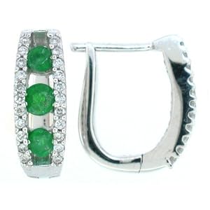 Buy 0.56ct Emerald and Diamond Hoop Earrings in 14Kt White Gold by Mytreasurez