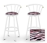 2 Pink Zebra Faux Fur Animal Print Specialty / Custom White Barstools with  ....