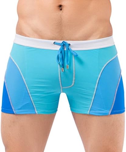 Snowman Lee Spandex Cotton Fabric Rope Waist Competition Swimming Trunks (L,blue)