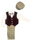 New 5 Pc Christmas Velvet Boys Dress Vest Set with Cap Sizes 24M to 7 Boys