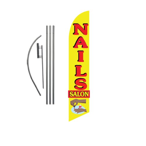 Nails Salon 15ft Feather Banner Swooper Flag Kit - INCLUDES 15FT POLE KIT w/ GROUND SPIKE